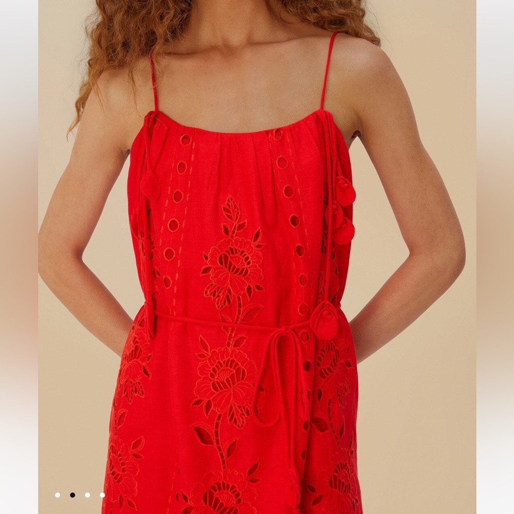 FARM Rio Red Floral Eyelet Maxi Dress
